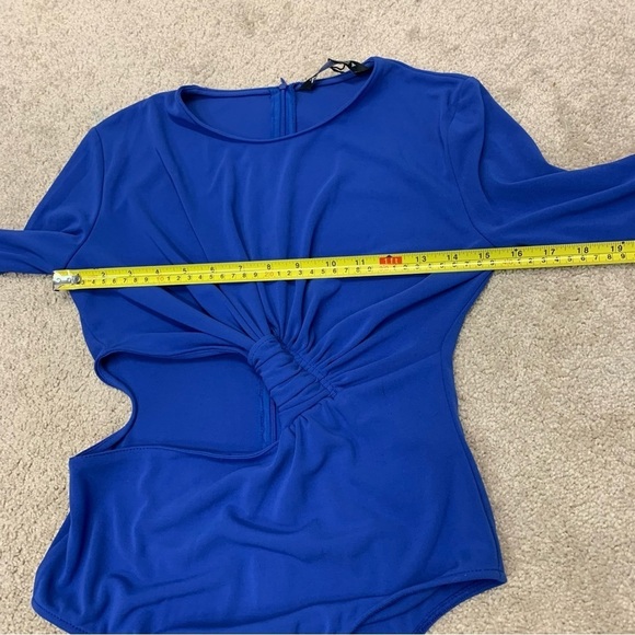 Zara royal cobalt blue knotted cutout bodysuit Sz S NWT - Picture 6 of 12